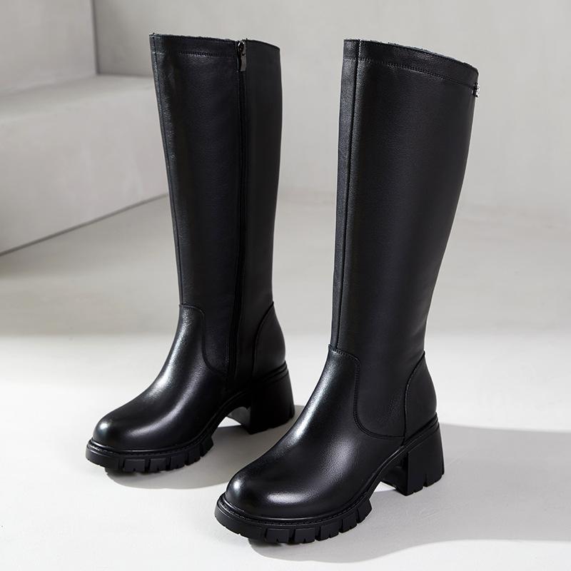 

[Вся обувь из натуральной кожи] Ботинки из коровьей кожи первого слоя женские осень-зима 2025 на танкетке на высоком каблуке материнские туфли женские ботинки 40