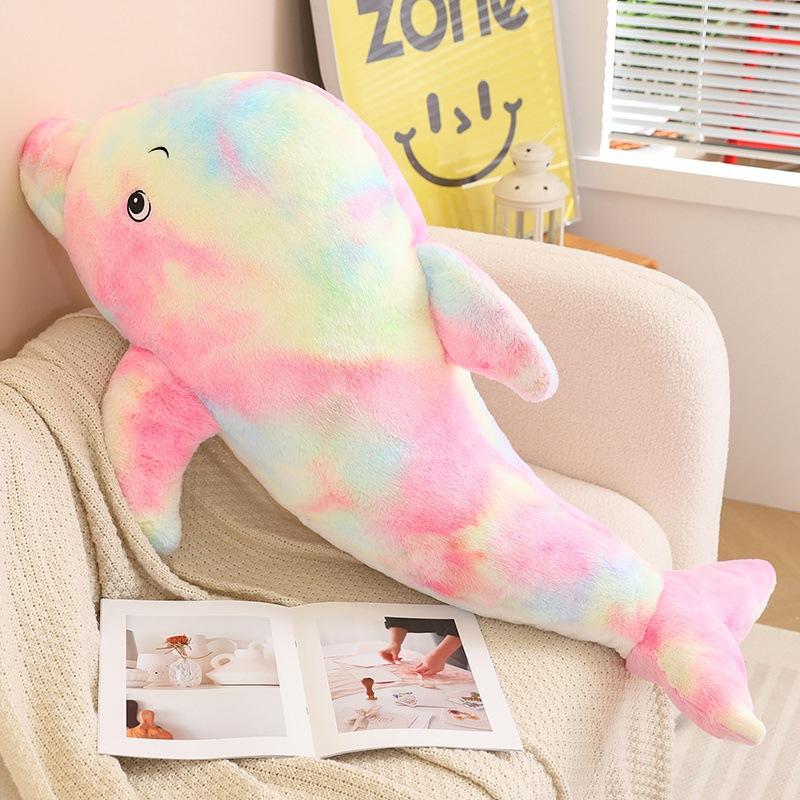 Cute Fantasy Color Dolphin Throw Pillow Plush Toy Doll Aquarium Dolphin Doll Girl Soothing Doll