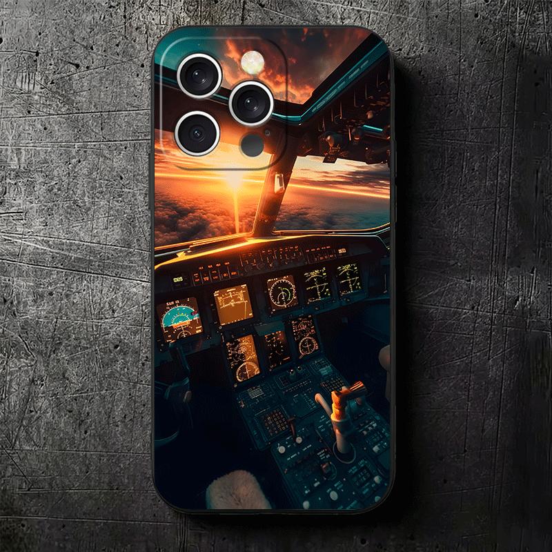 Aviation Aeroplane Pilot Cockpit Soft Phone Case for iPhone 16 16E 17 Air 15 Pro Max 14 Plus 13 Mini 11 12 7 Black Cover Back Sh