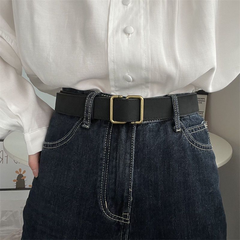 Chic Suede No Hole Waist Belt With Rectangular Center Bar For Effortless Outfits