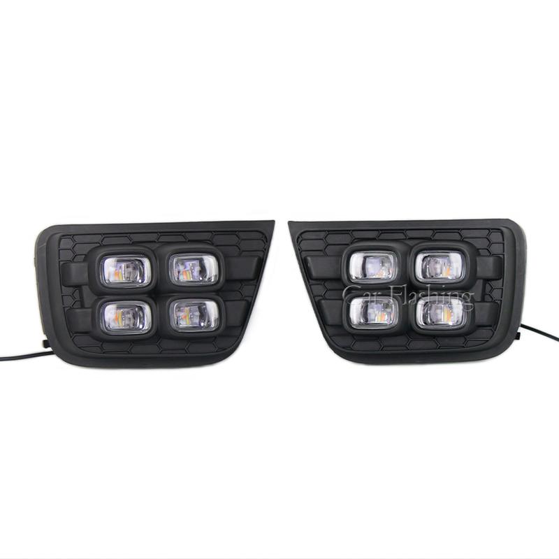 2PCS Car LED DRL Daylights For Toyota 4Runner N21 2006 2007 2008 2009 with Turn Signal Indicators Daytime Running Light Fog Lamp