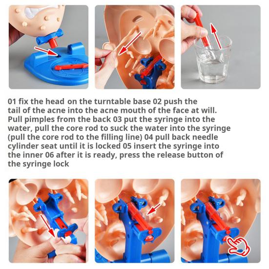 Human Face Pimple Popping Toy with Pointer Wheel Water Spraying Spot Popping Toy Stress Relief Kids Adults Family Party Board Game Prank Prop