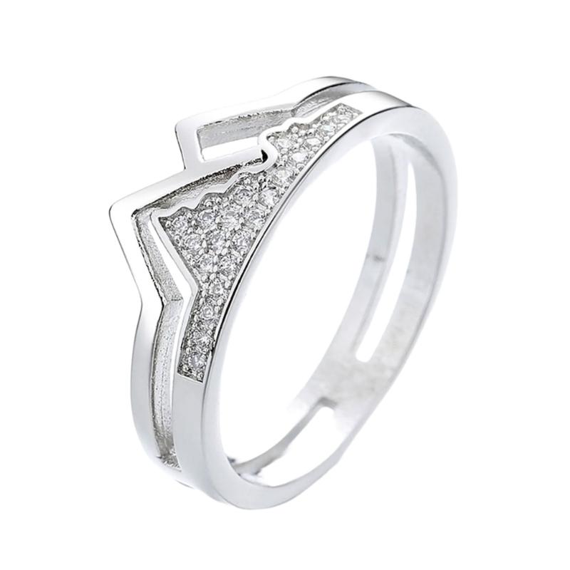 Matching Couple Ring for Couples Silver Tone Open Design Mountain Detail Anniversary Jewelry Gift for Daily Wear