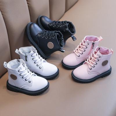 Buty z podszewką polarową Jesień/Zima, Skórzane buty z miękką podeszwą, Wodoodporne buty typu Martens dla dzieci, Chłopięce krótkie buty w stylu brytyjskim, Buty dla dziewczynek.