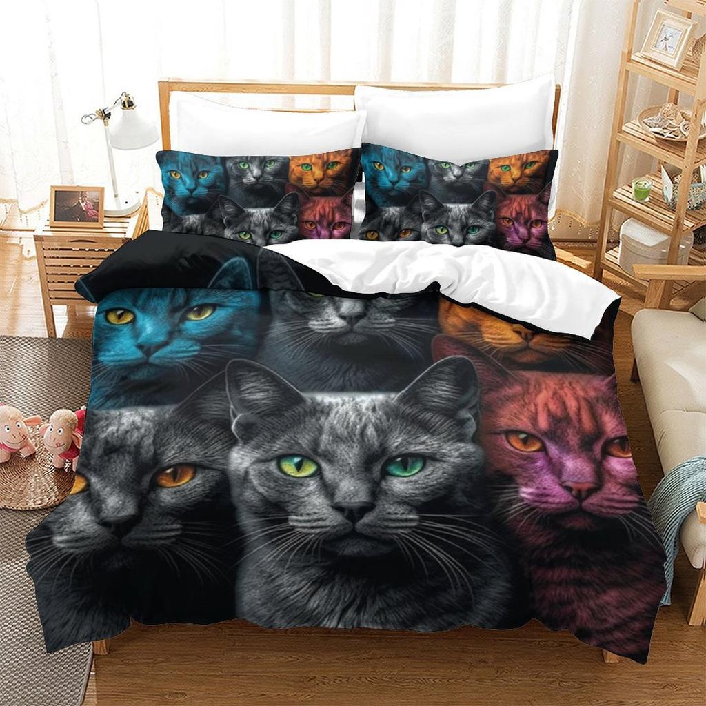 Colorful Cat 3D Digital Printing Polyester Quilt Cover Two Or Three Pieces Can Be