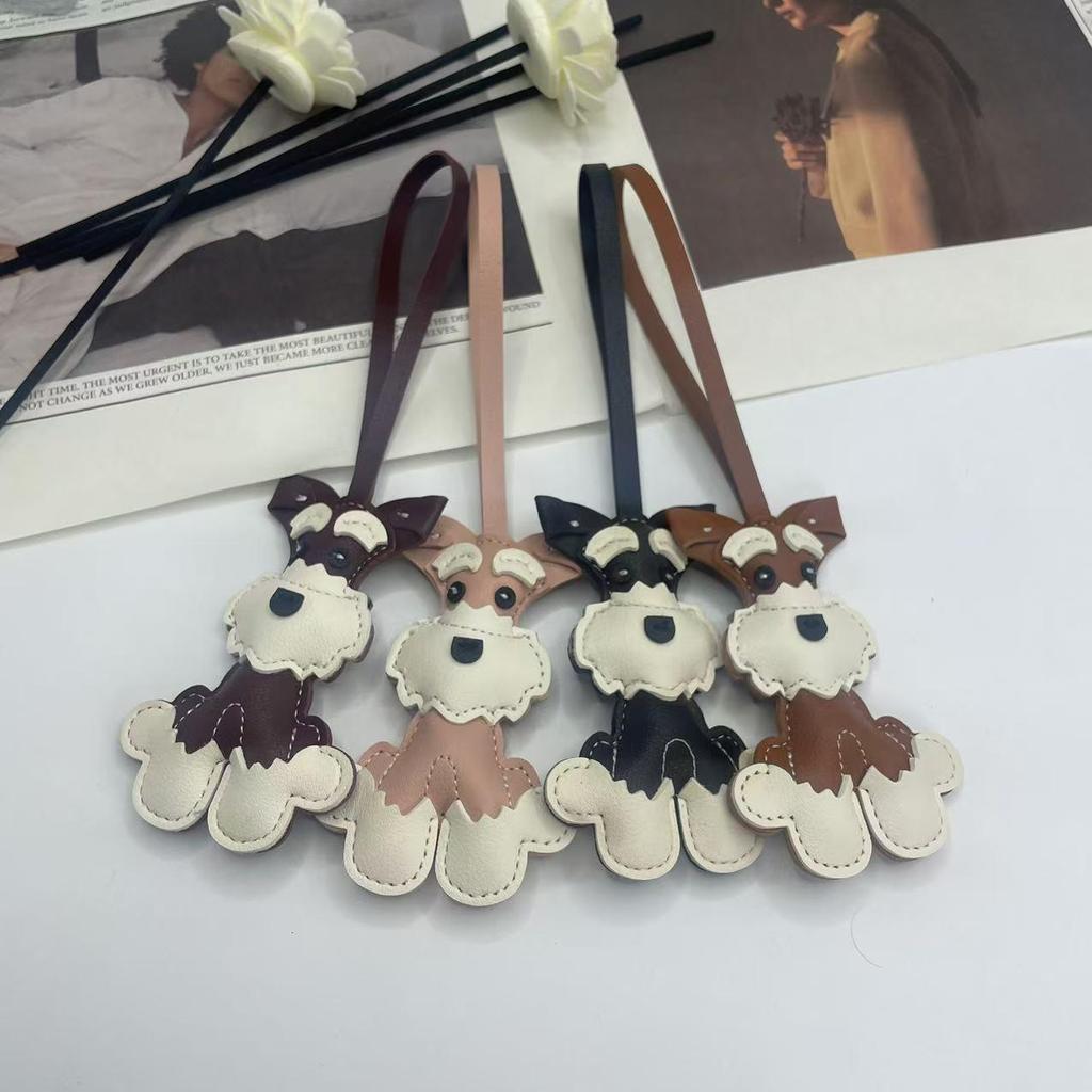 Mini Schnauzer Puppy Leather Keychain: Cute Bag Charm & Creative Accessory