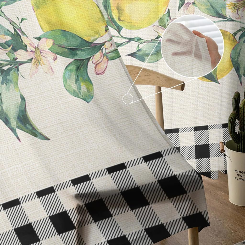 Idyllic Summer Fresh Lemon Plaid Sheer Window Curtains For Living Room Kitchen Children Bedroom Voile Hanging Curtain