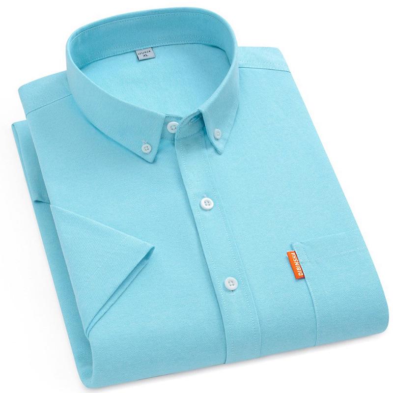 Men's Summer Loose Fit Cotton Oxford Short Sleeve Casual Shirt