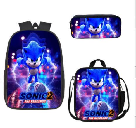 Sonic Backpack, Primary And Secondary School Students Schoolbag, Messenger Bag, Pencil Bag Three-Piece Set