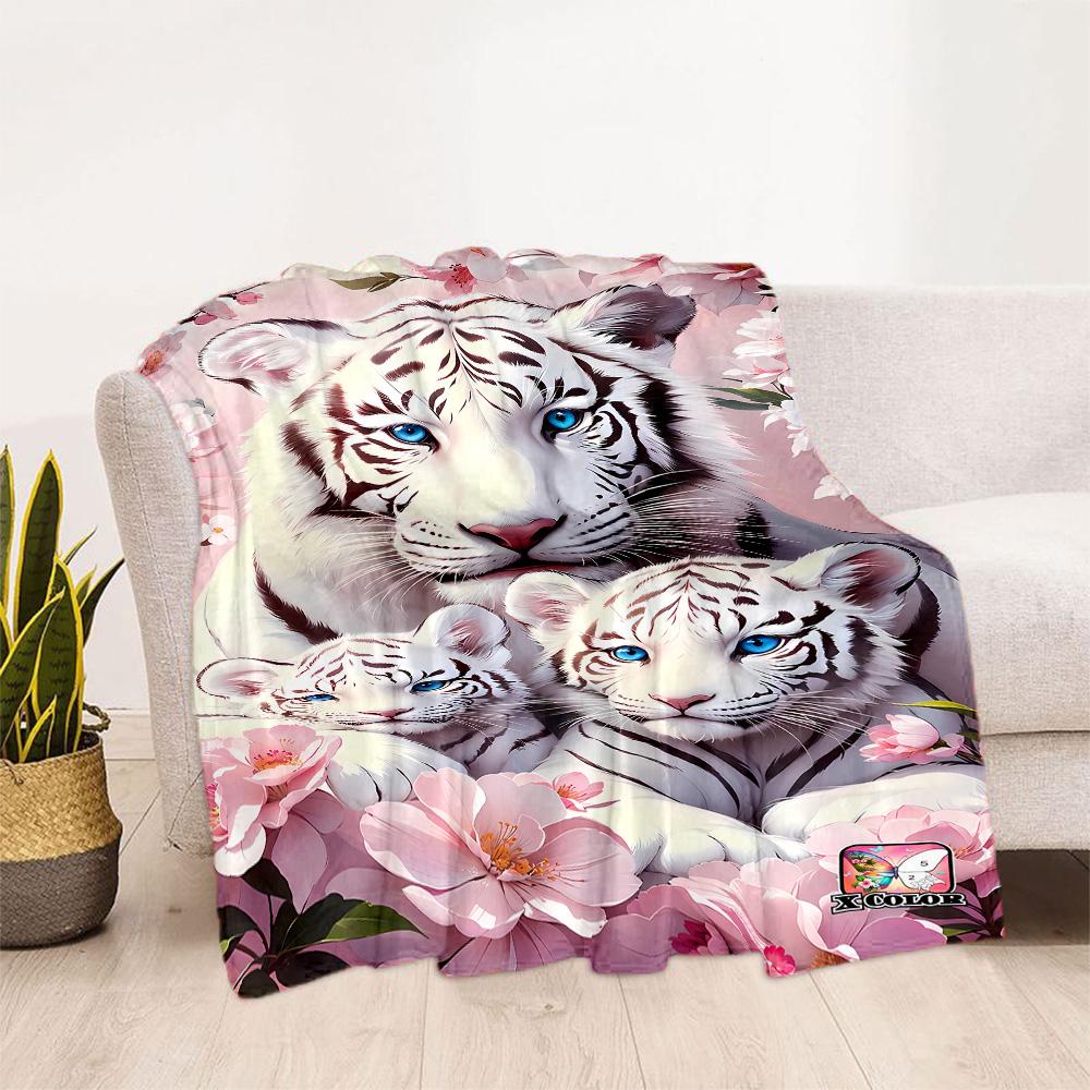 Tiger And Roses Blanket Suitable for Offices, Travel, Living Rooms Also a Good Gift for Friends and Family Suitable for All Seasons.