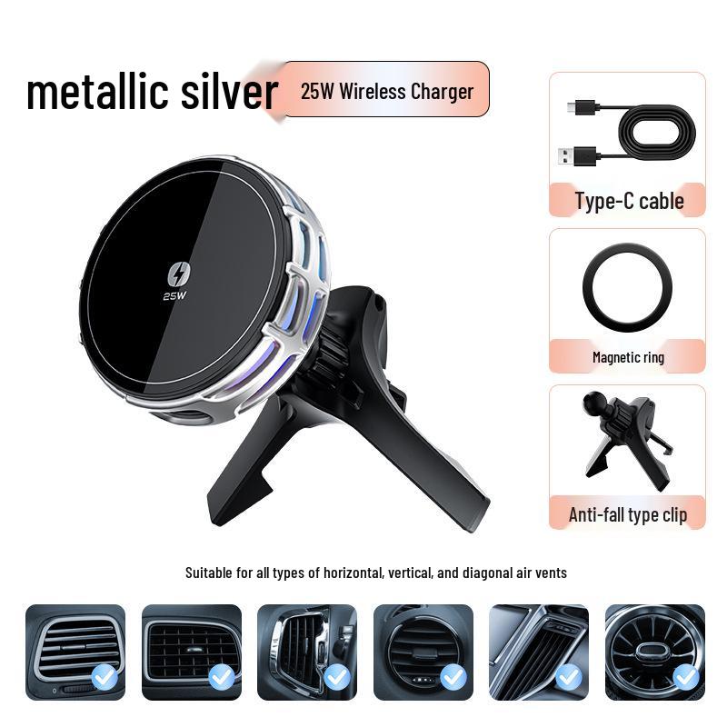 Universal 25W Magnetic Wireless Car Charger with Cooling & Heat Dissipation for Navigation and Phone Holder