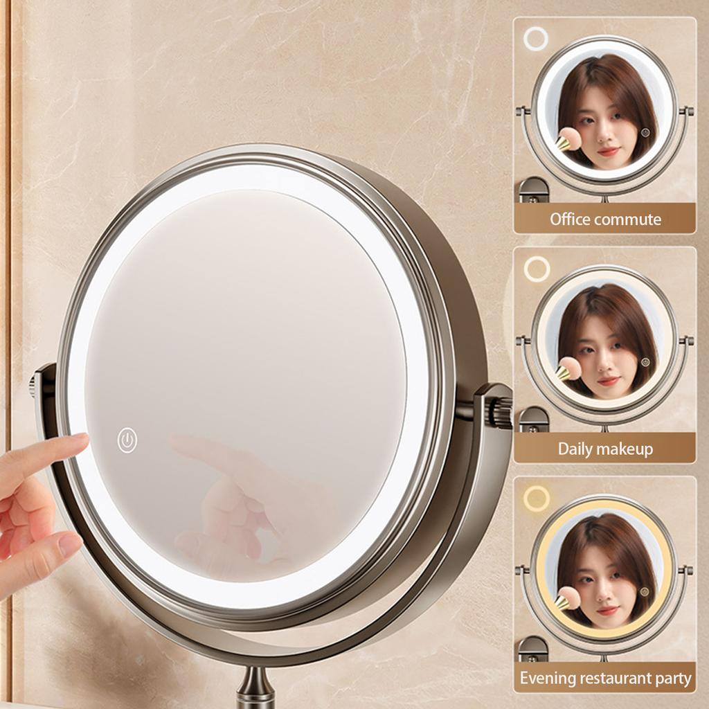 Adjustable 360 Degree Rotating Makeup Mirror Wall Mounted With LED Light Double Side Magnification Bathroom Use