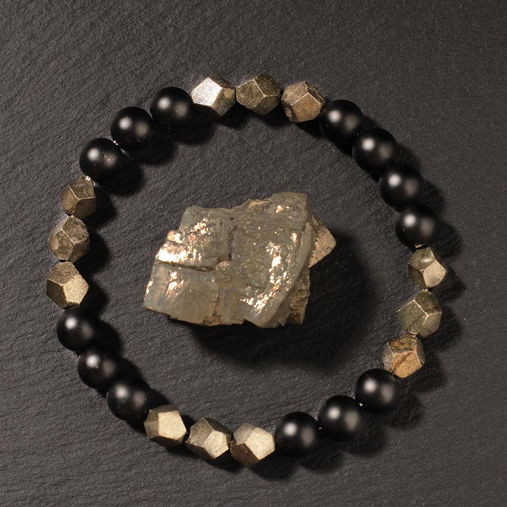 Festive Gifts Matte Black Onyx And Faceted Pyrite Beaded Bracelet Bold Fashion Jewelry For Men Daily Wear Simple Versatile Accessory