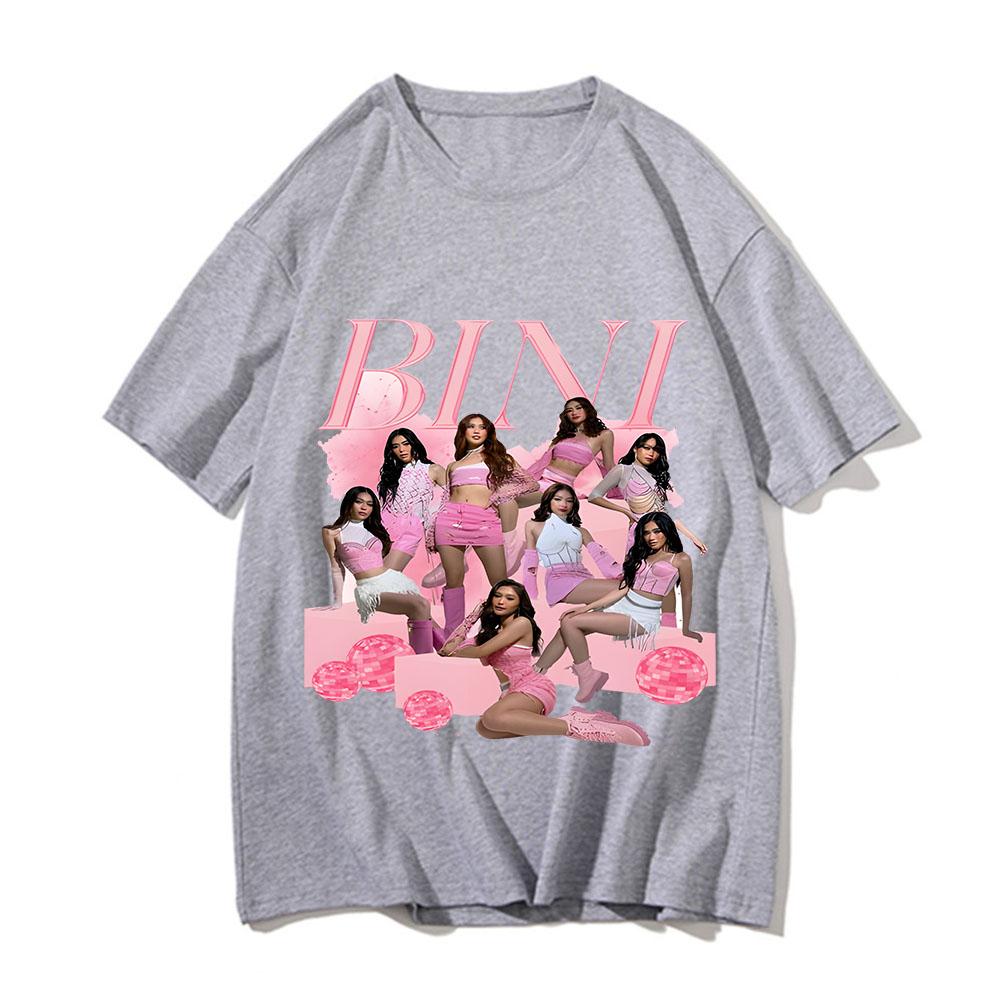 BINI Girlgroup Kpop Sänger T-Shirt Merchandise Männer Frauen Reine Baumwolle Vintage T-Shirt Kurzarm Kleidung Erwachsene Streetwear