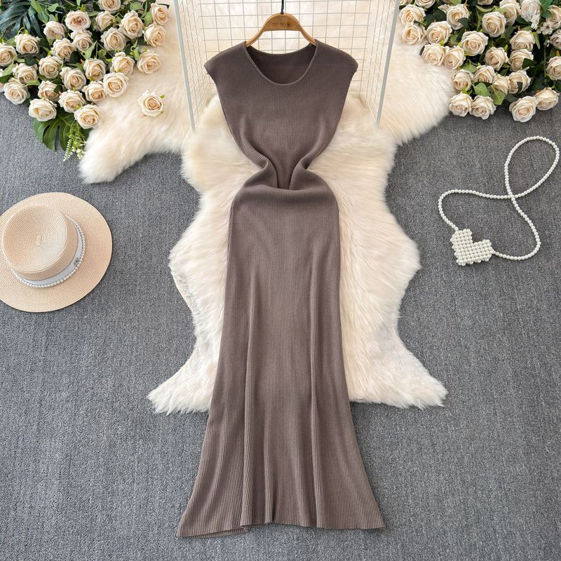 2024 Summer New Arrival Temperament Crew Neck Sleeveless Stretch Waist Hip-Lifting Knitting Dress Mermaid Dress Sheath Dress for Women