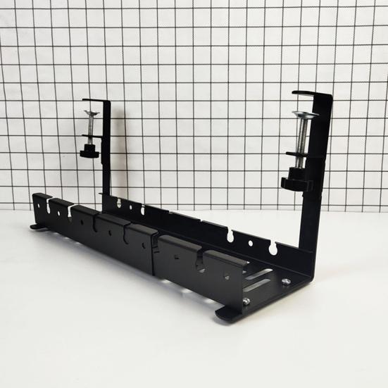 Under Desk Cable Organizer Large Capacity Cable Storage Rack Clip-On Installation Retractable Carbon Steel Cable Management Tray