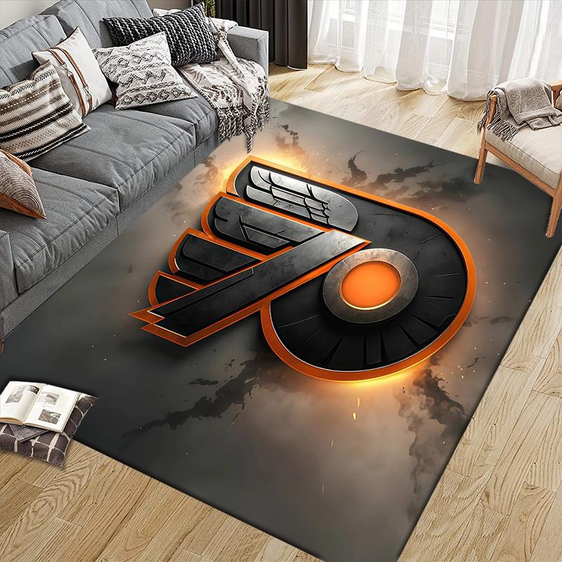 Philadelphia Flyers Flannel Pattern Square Carpet,Area Rug,Carpet Rug for Living Room Bedroom Sofa Playroom Decor,Non-slip Floor Mat