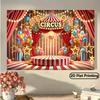 2D Circus Stage Background, Red Striped Tent with Platform & Balloons Themed Backdrop