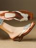 French stunning high-heeled sandals women's summer wear fashion bow rhinestone leather cool slippers toe flip-flops