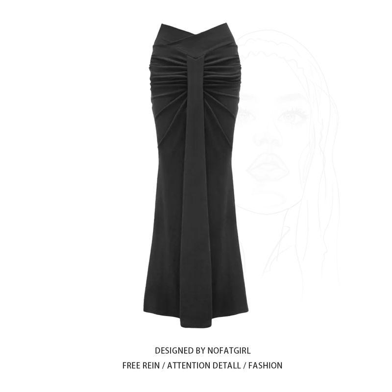 Plus Size Chubby Girl Fancy Ruched Fishtail Skirt Women s Fall and Winter New Arrival Tight Waist Slim Looking Silm High Waist Long Skirt Skirt M