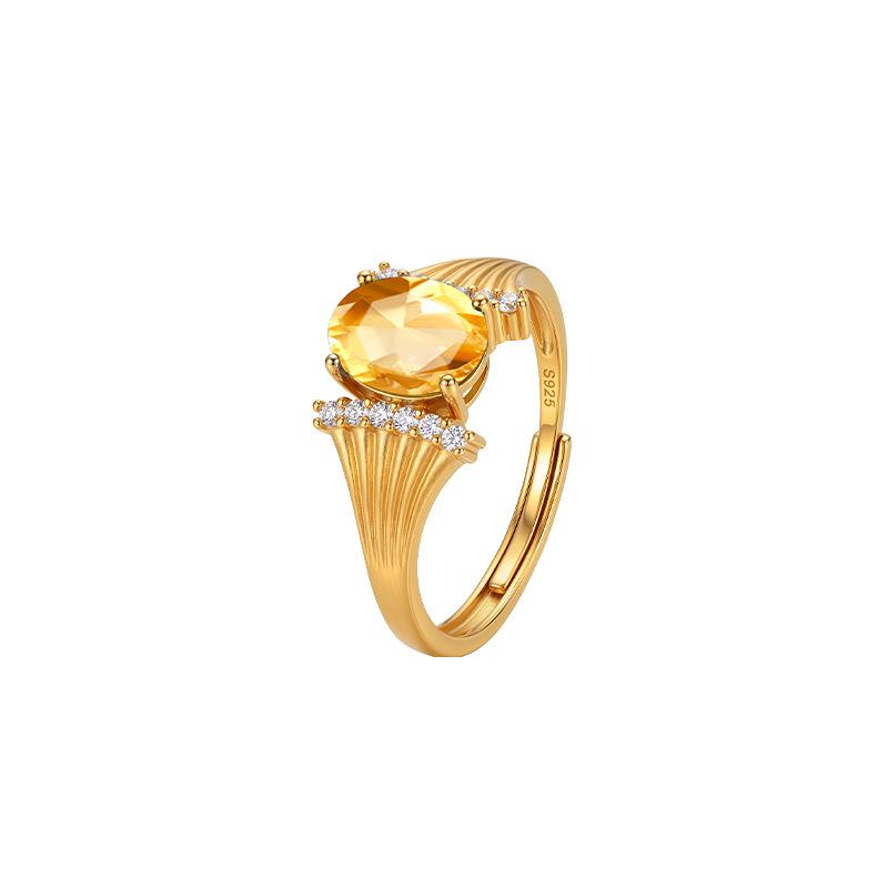 Natural crystal stone topaz ring S925 sterling silver texture brushed process niche design sense colored treasure women's ring