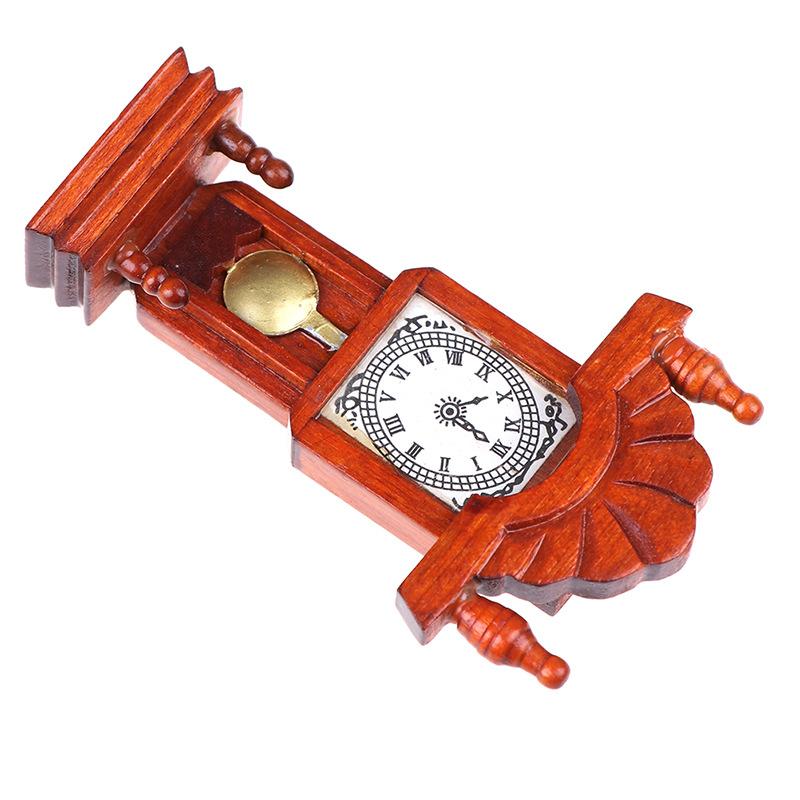 Miniature Garden Decoration Accessories Living Room Collection Wood Mahogany Color Clock Dollhouse