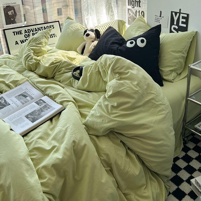 Ins  Big Eyes Cowboy Blue Solid Color Beding Set  Duvet Cover Bed Sheet Simple Dormitory Queen King Size