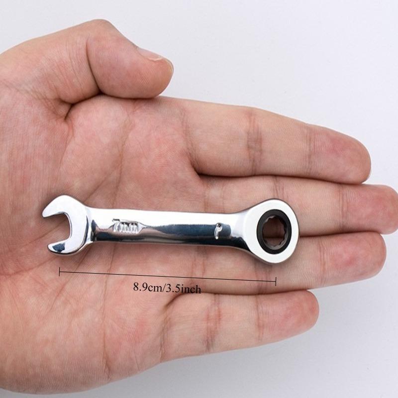 1pc Mini Short Handle Ratchet Wrench With Movable Head Quick Dual-purpose Open End Wrench Hardware Tool