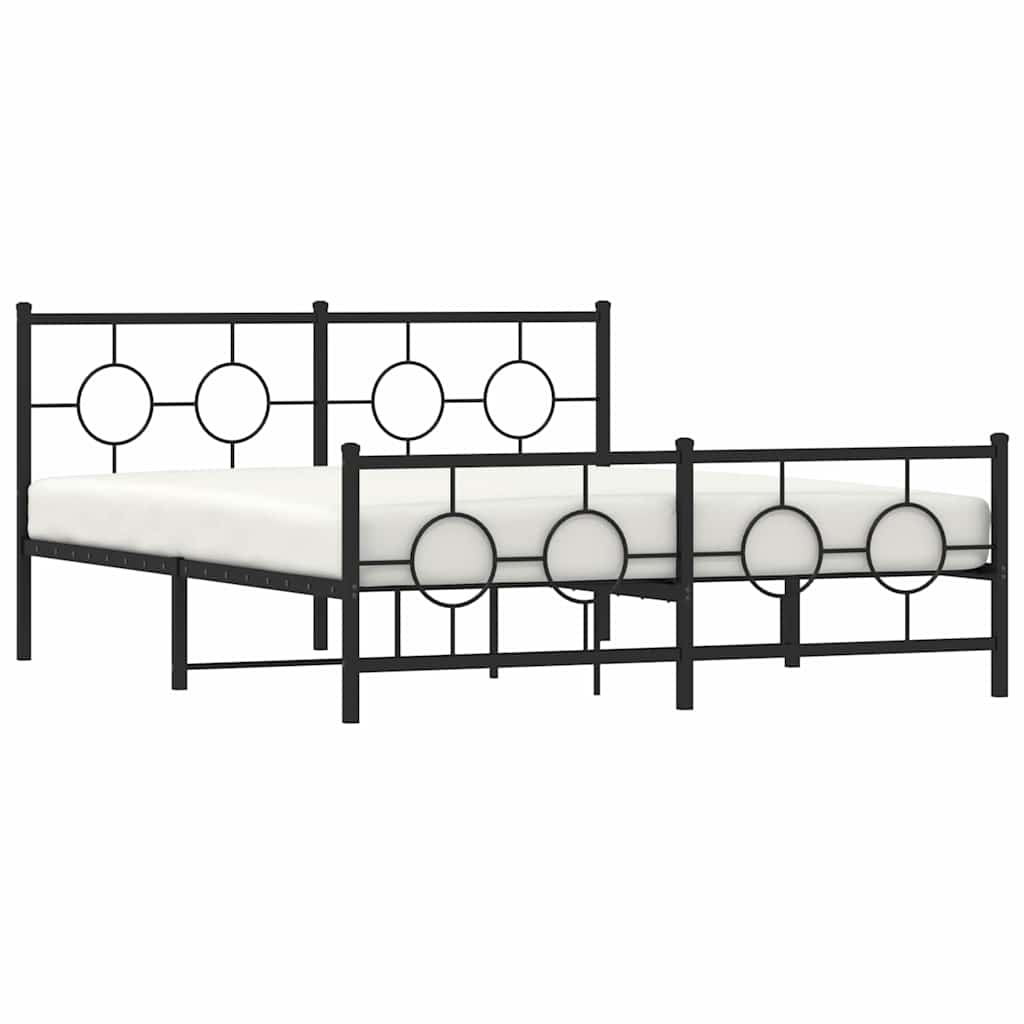 Metal Bed Frame with Headboard and Footboard Black 150 X 200 Cm