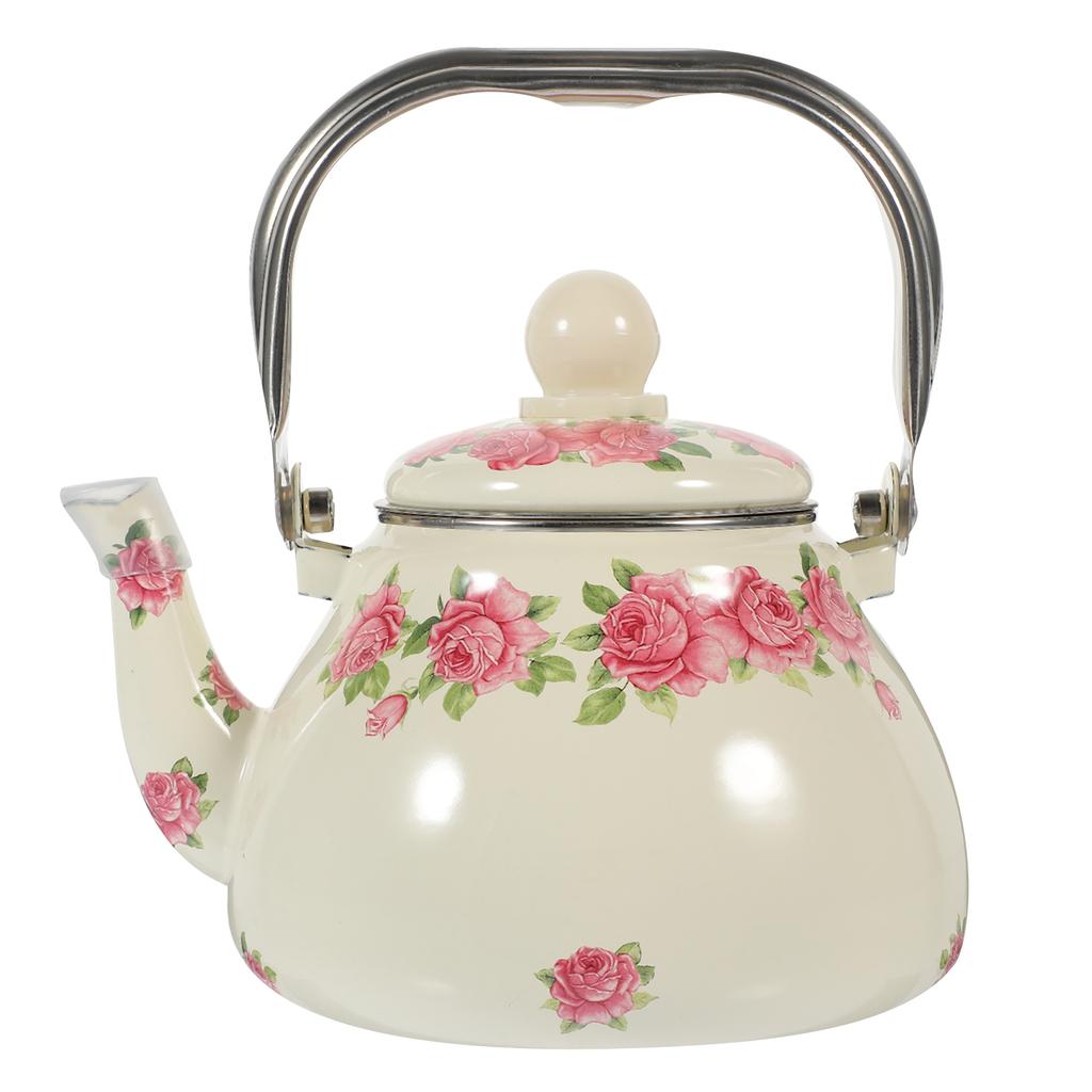 1 Liter Vintage Enamel Teapot with Japanese Design Convenient Brewing Elegant Flower Pattern Insulated Stovetop for Camping
