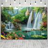 2D Wald Wasserfall Wandteppich Natur See mit Boot & Schwan Hintergrundtuch für Zuhause