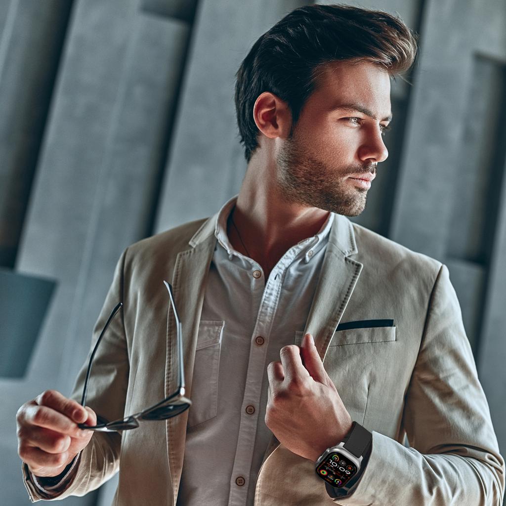 Wrist Strap for Apple Watch Series 10 Ultra 9 8 7 SE 6 5 4 3 2 1 46mm 49mm 45mm 44mm 42mm Silicone+Leather Covered Watch Band