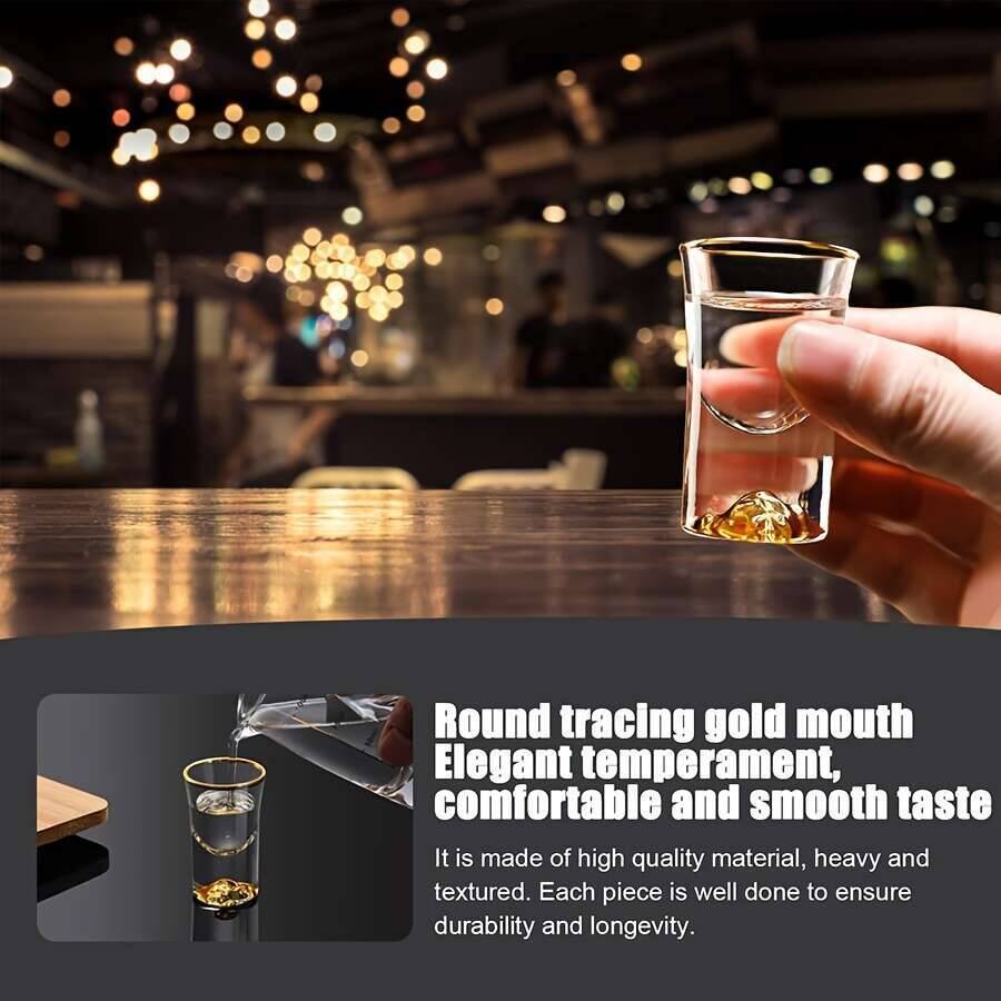 6Pcs 0.5Oz/15ml Premium Shot Glass Cups With Gold Leaf Detailing - Elegant Liquor Glasses Set, Perfect For Cocktails