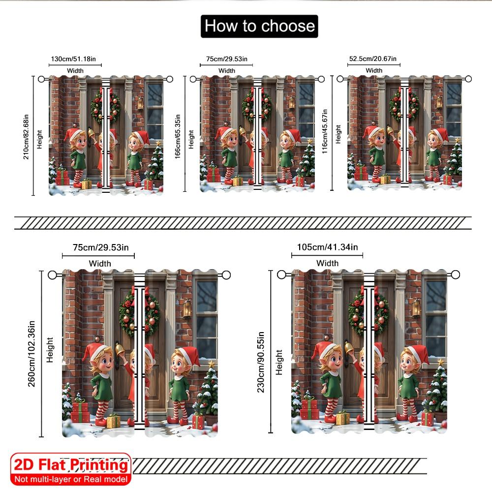 2pcs 2D flat printing Merry Christmas Popular Curtains Cute Christmas Elf Door 100% Polyester Without Electricity Spring for