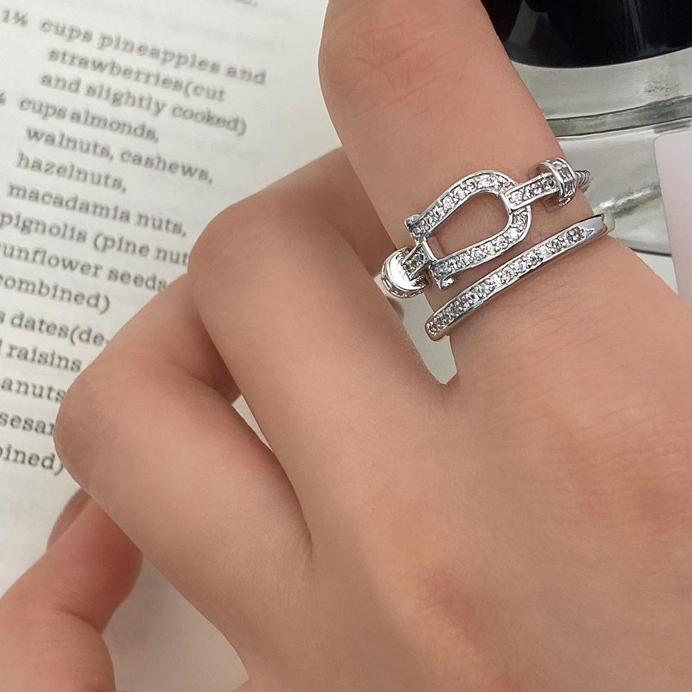 Korean Style Double Layer Ring Women's Ins Trendy Internet Popular Fashion Design Rings Shiny Zircon Elegant Female Jewelry