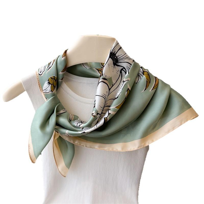 Printed Imitation Silk Yayun Magnolia Silk Scarf Square Scarf High-End Shawl Versatile Neck Small Square Scarf Headscarf
