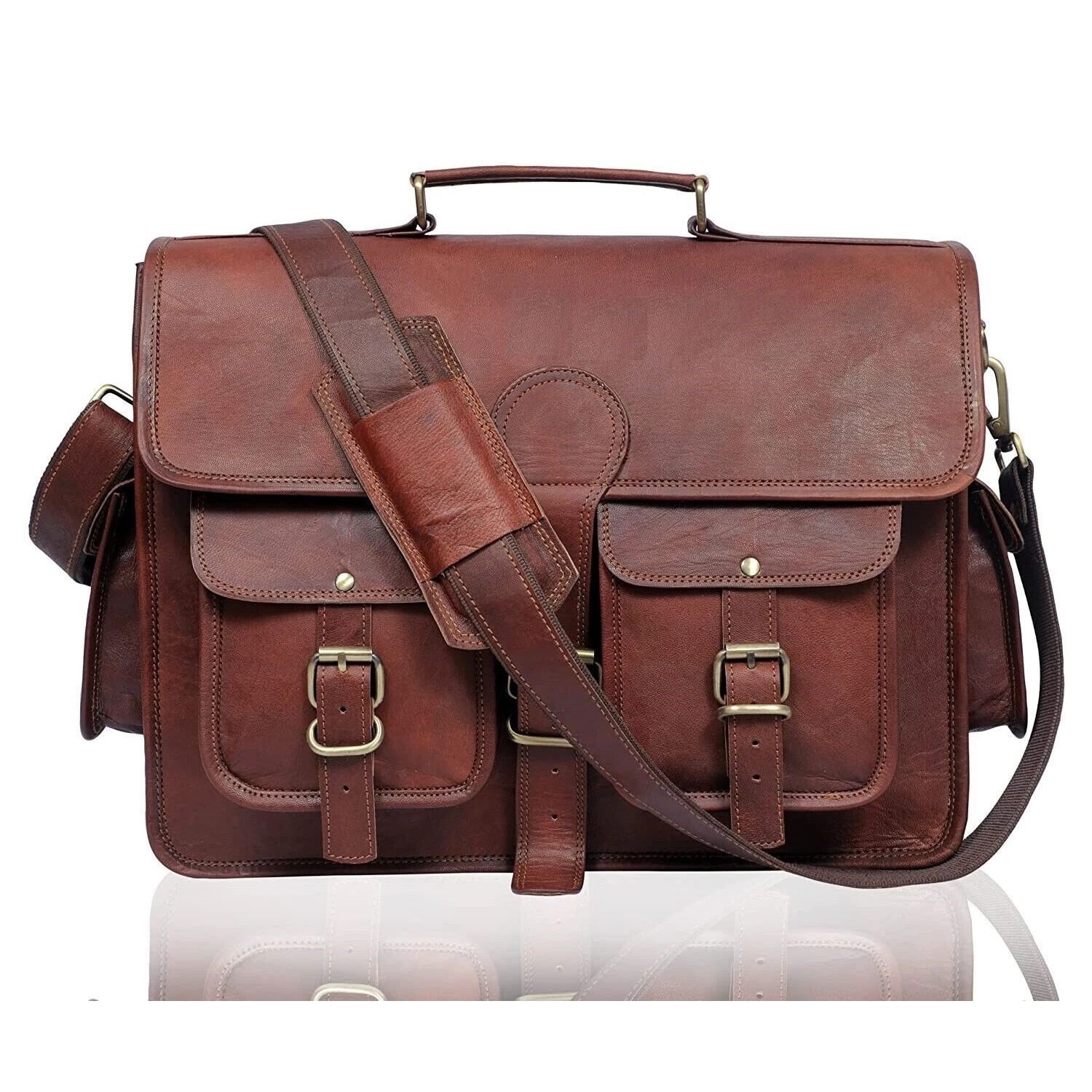 

Мужской портфель из натуральной кожи, винтажная сумка-мессенджер, наплечная сумка для ноутбука 18 x 14 x 6 in