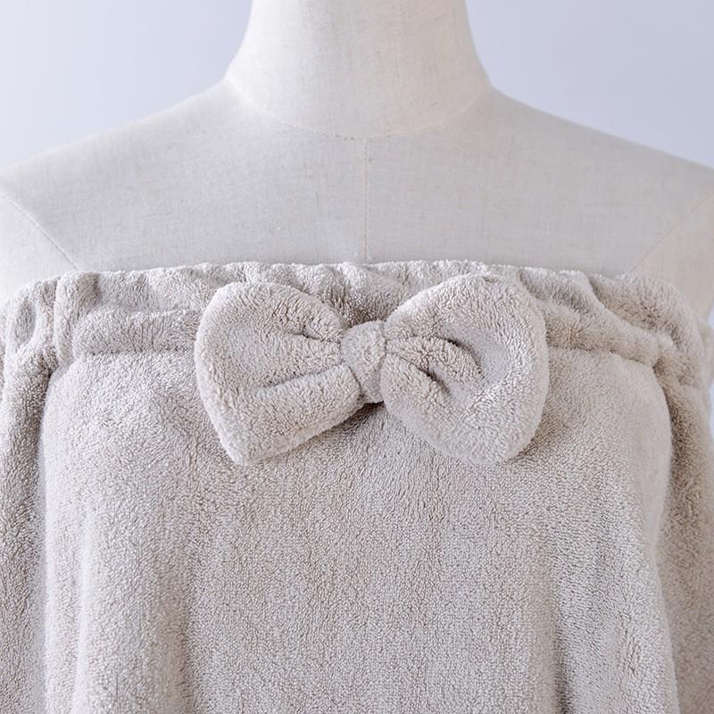 Soft Coral Fleece Bath Wrap With Bow Detail Ultra Absorbent Towel Women Shower Robe