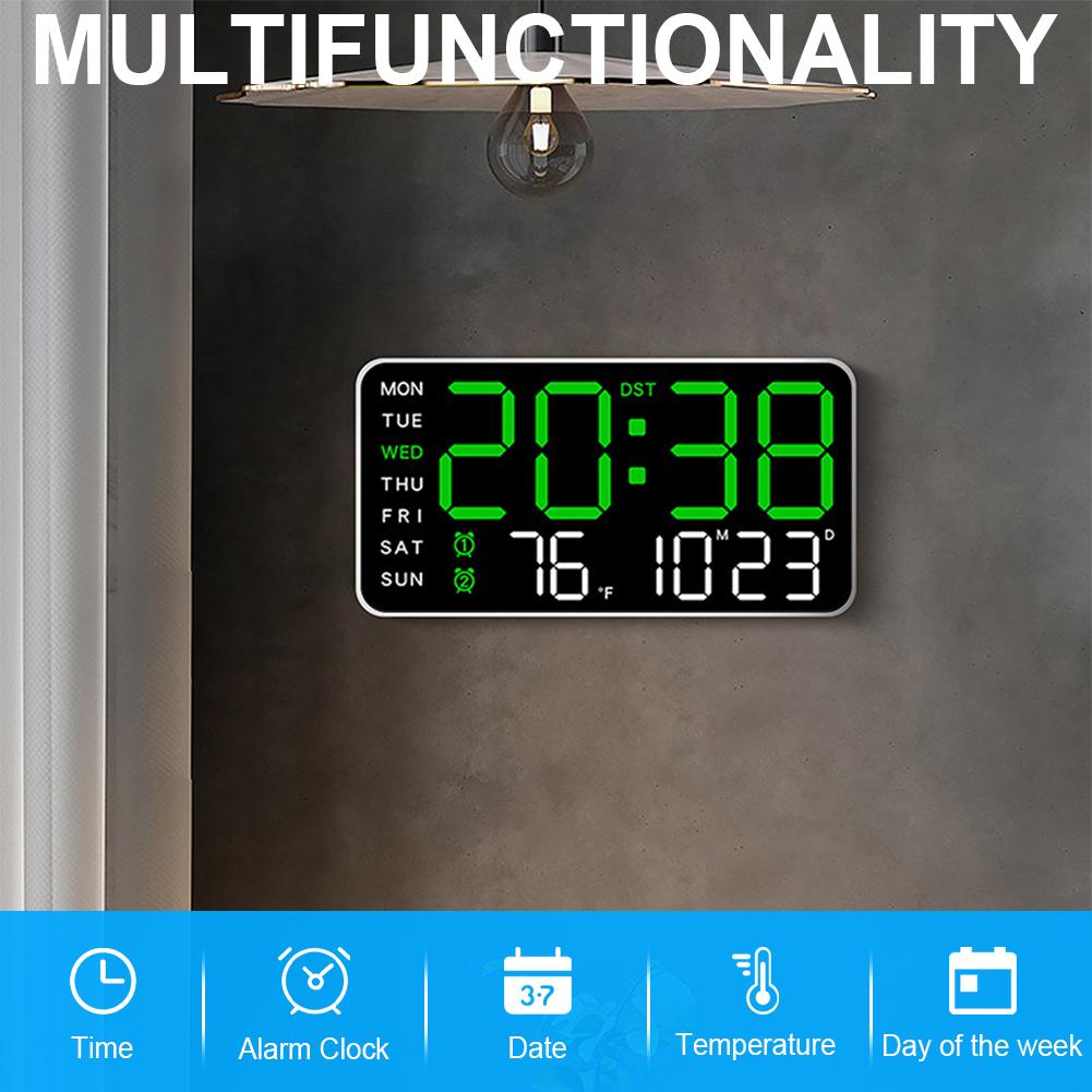 Digital Alarm Clock Electronic Wall Clock Large Number Display Bedside Alarm Clock Boarderless Wall-mounted Clock for Students