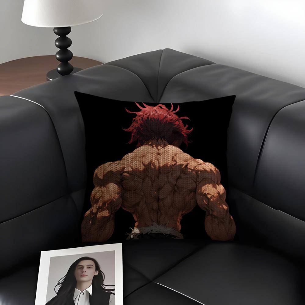 BBaki HanmaA Comic Cushion Cover Natural Linen Organic Fabric DoubleSided Printing Sofa Home Decor Gift Pillow Case