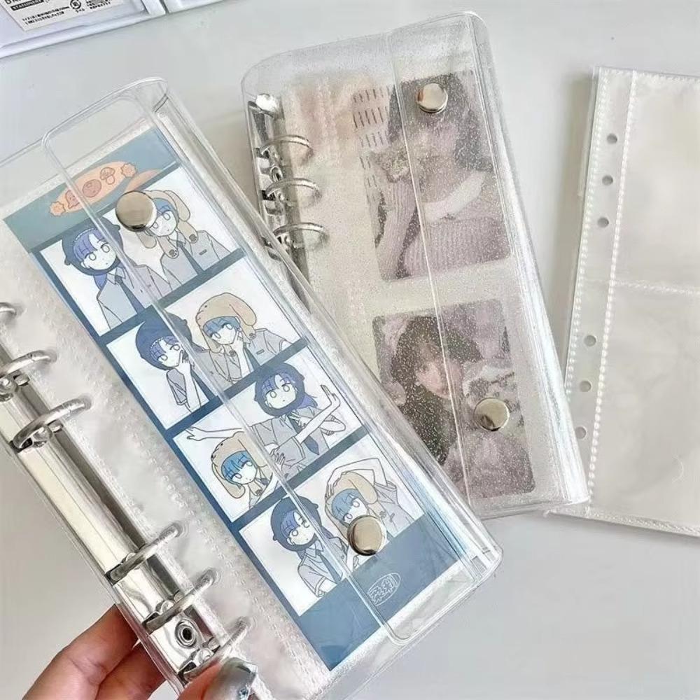 A6 Loose Leaf Cover 6-Hole Narrow Double Buckle PVC Notebook Cover Half Laser Transparent Detachable Design Flip Cover