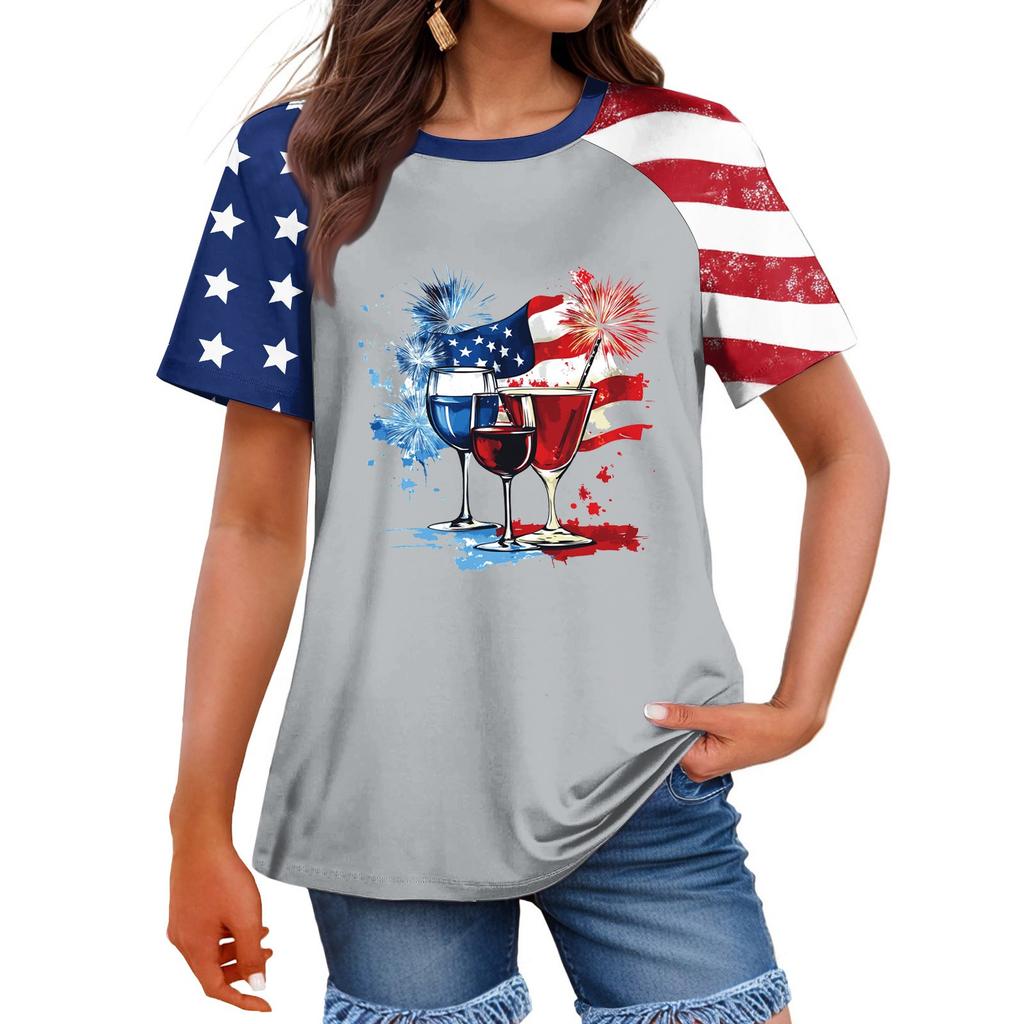 Women's Fashion Casual Printed Round Neck Raglan Sleeve T-Shirt Top T-Shirt Top Top
