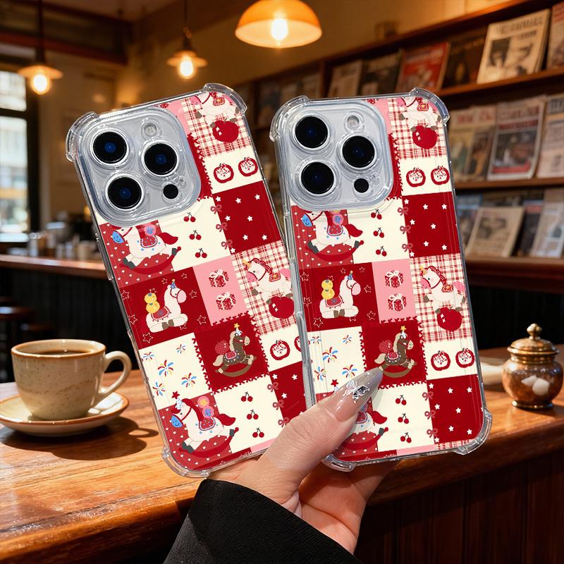 Cartoon Horse and Cherry Pattern Phone Case Suitable for iPhone 17 16 15 14 13 12 11 Pro/Max/Plus Anti Drop and Shockproof