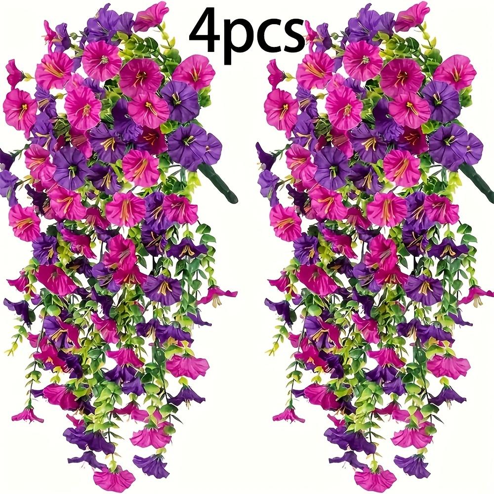 Outdoor Artificial Flowers, Realistic UV-Resistant Hanging Flowers, Trumpet Vine, Purple and Purple Red, for Porch, Patio