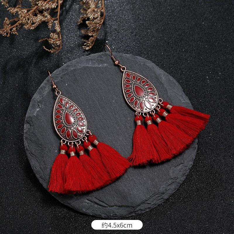 Vintage Bohemian Red Tassel Earrings Female Long Temperament Earrings Vacation Photography Bridal Earrings