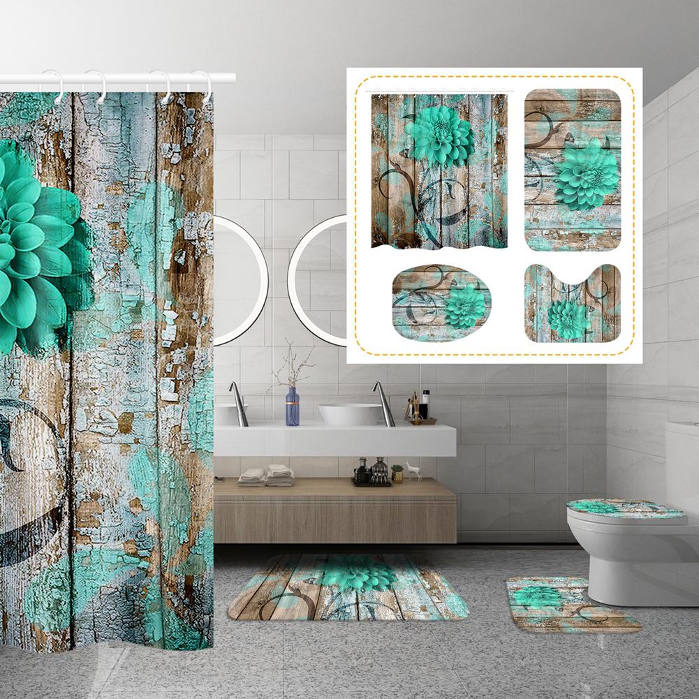 4Pcs Black Marble Shower Curtain Sets with Rugs Gold Bathroom Sets with Shower Curtain and Toilet Lid Cover Modern Bathroom Deco