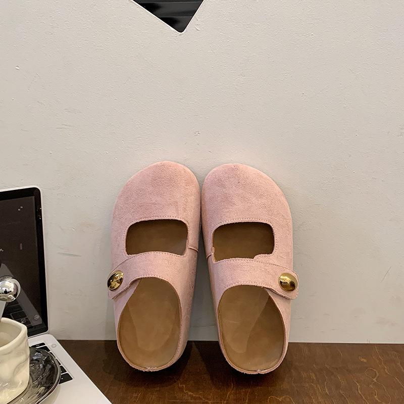 

Grape mother inner height increase 5cm bag head slippers women s small golden beans big round head soft cute single shoes Boken half slippers 40 розовый