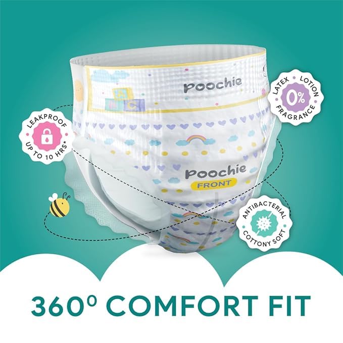 Romsons Poochie Play Pants Baby Diaper | Leakproof Protection for Up To 10 Hours | 360° Comfort Fit | Suitable for 4-8 KG | Pack of 1 (30 Count)