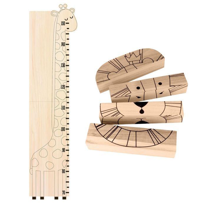 Toise girafe en bois + puzzle humeurs lion