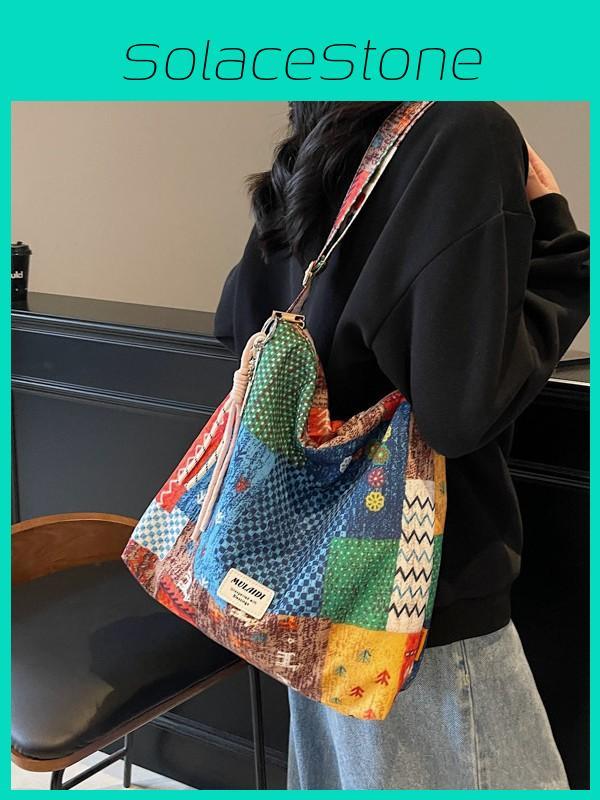 Bohemian Fashion Reusable Fabric Shoulder Bag With Zipper Closure For Work